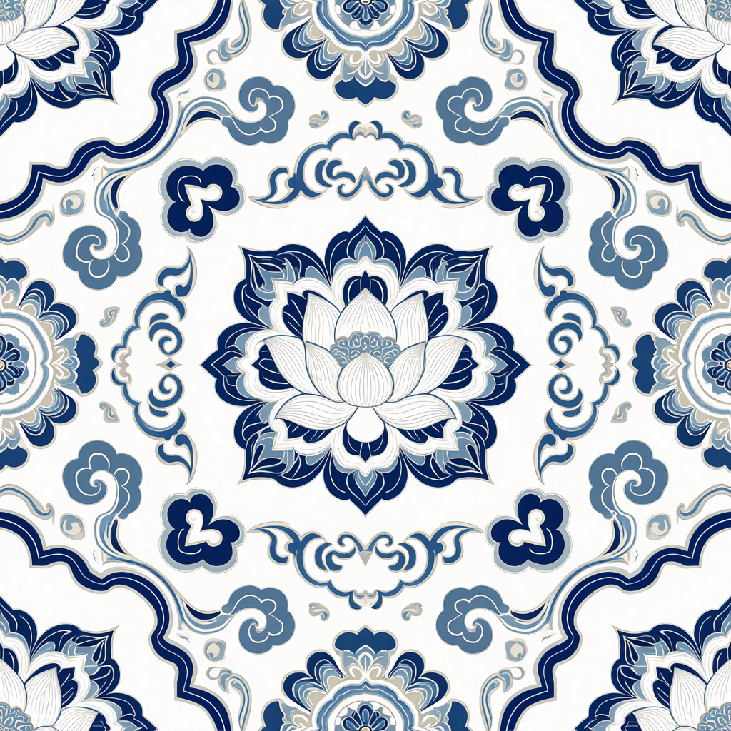 Blue and white lotus seamless pattern
