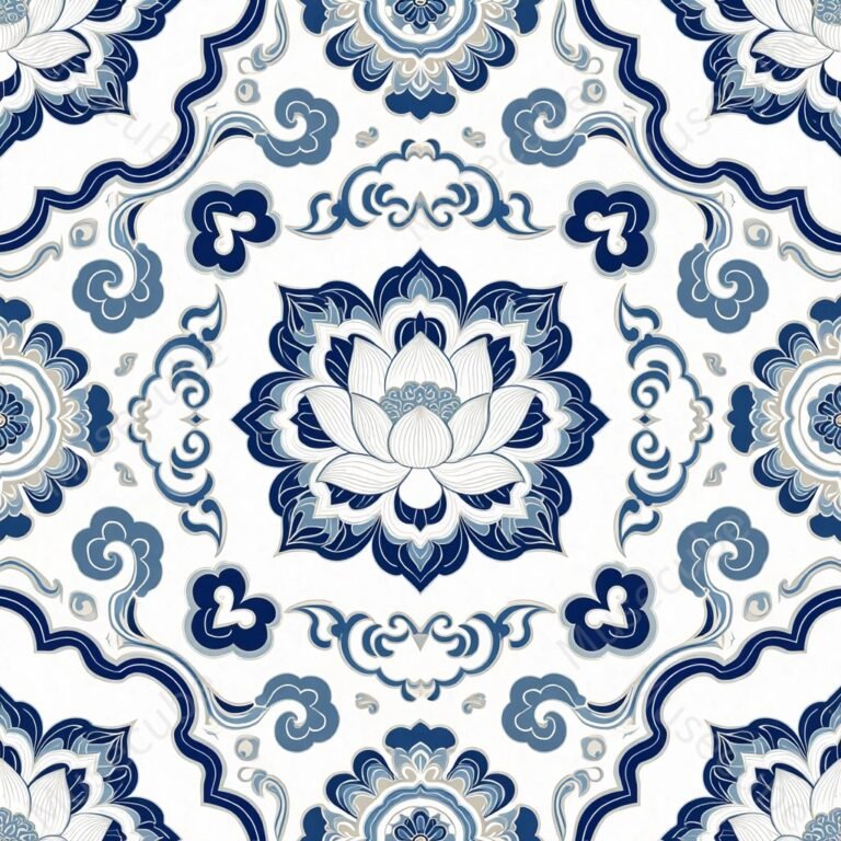Blue & White Lotus Medallion Digital pattern