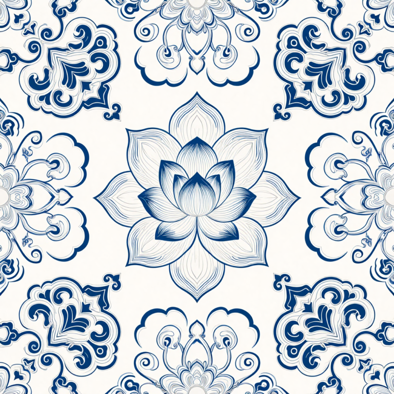 Indigo line art lotus pattern