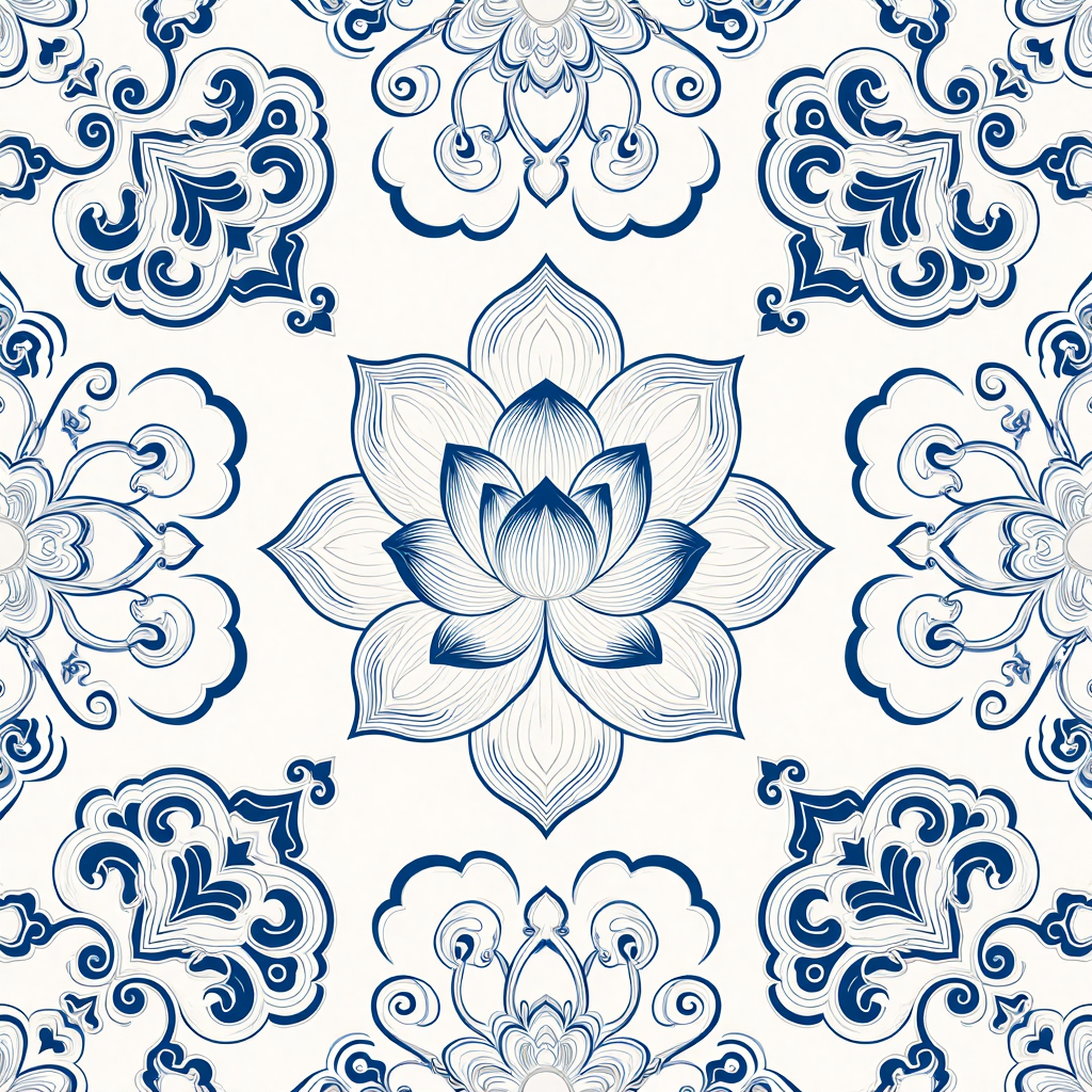 Indigo line art lotus pattern