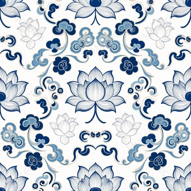 Porcelain Lotus & Ruyi Clouds Digital pattern