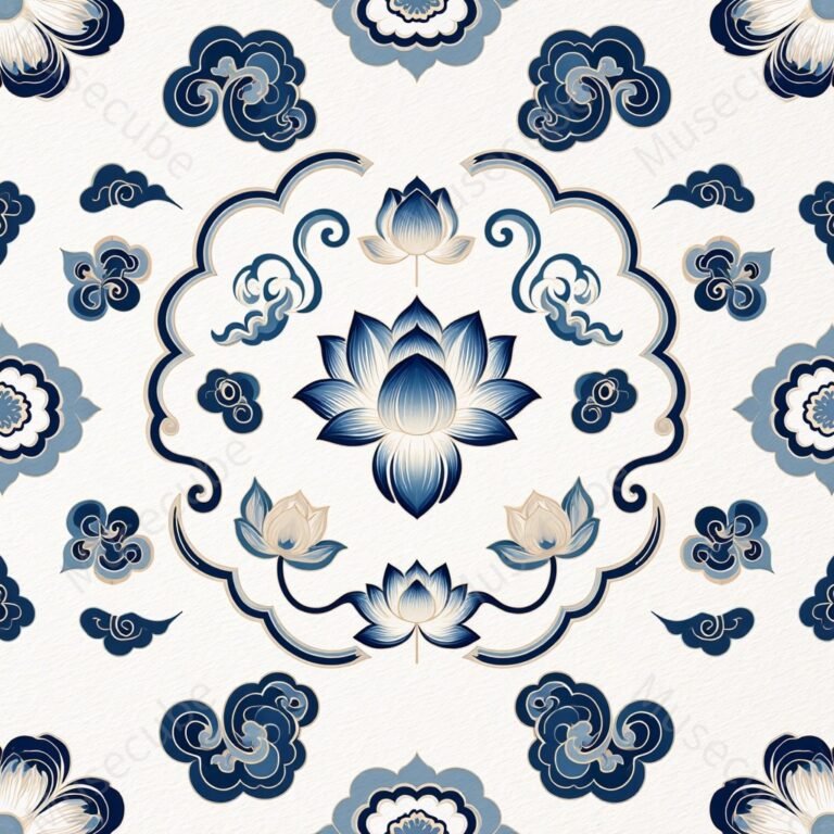 Midnight Lotus & Cloud Medallion Digital pattern