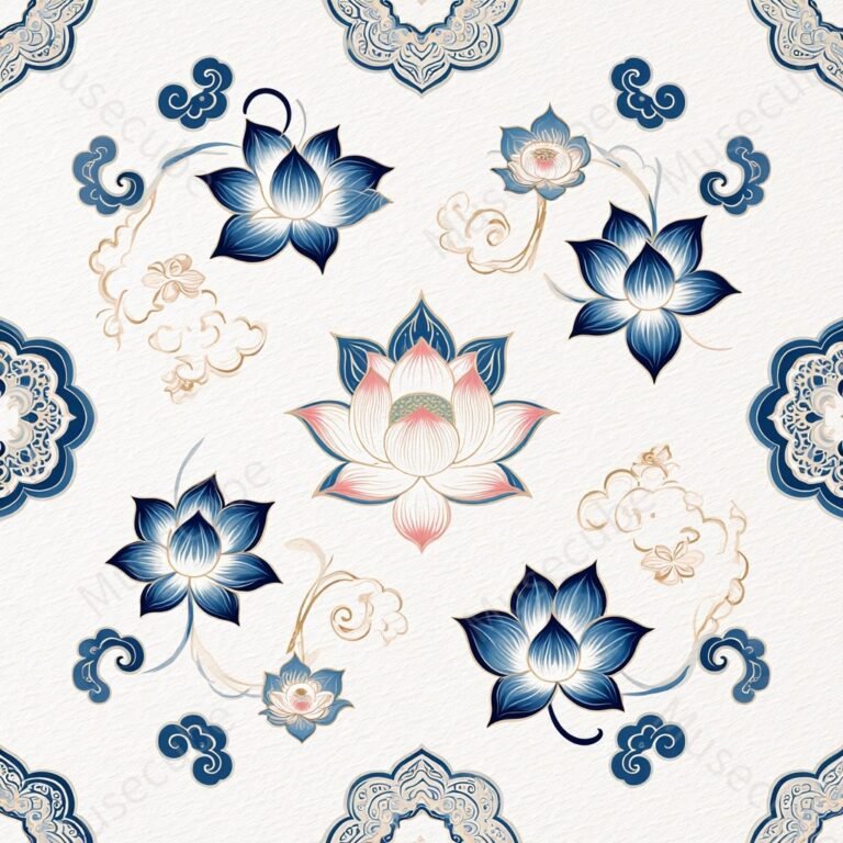 Blush Lotus & Cloud Scroll Digital pattern