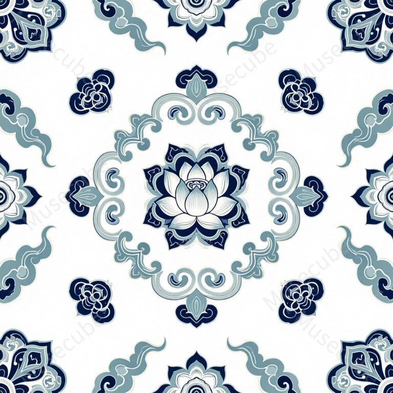 Celadon Lotus & Cloud Medallion Digital pattern