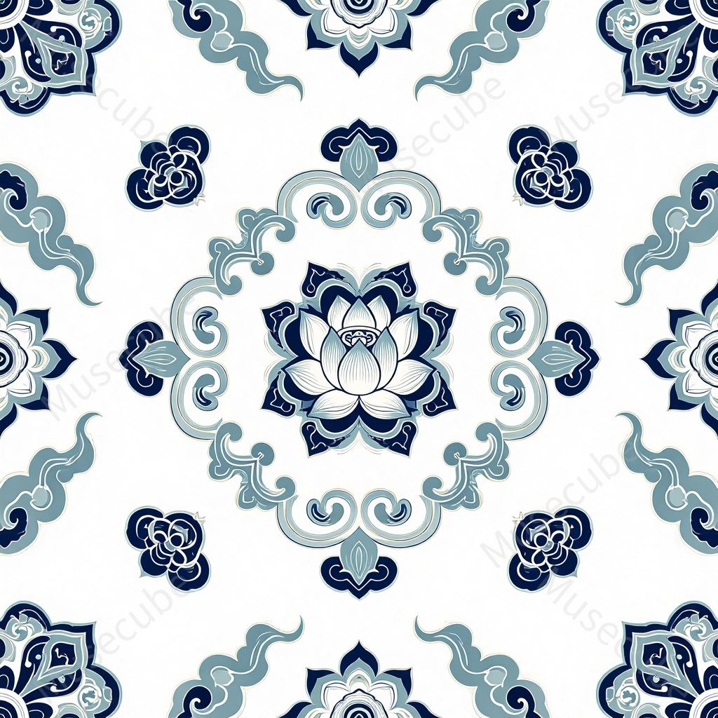Celadon Lotus & Cloud Medallion in porcelain blue