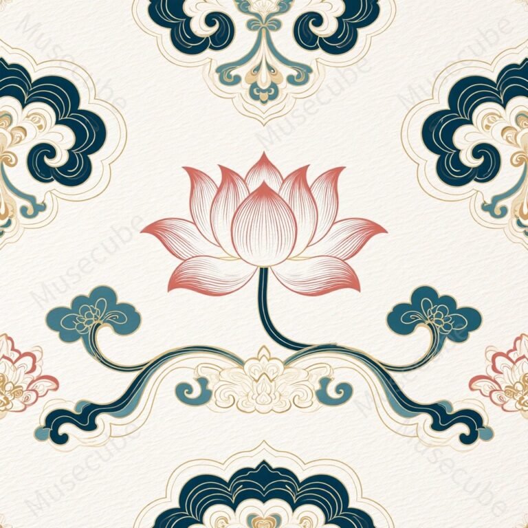 Blush Lotus & Jade Scroll Digital pattern