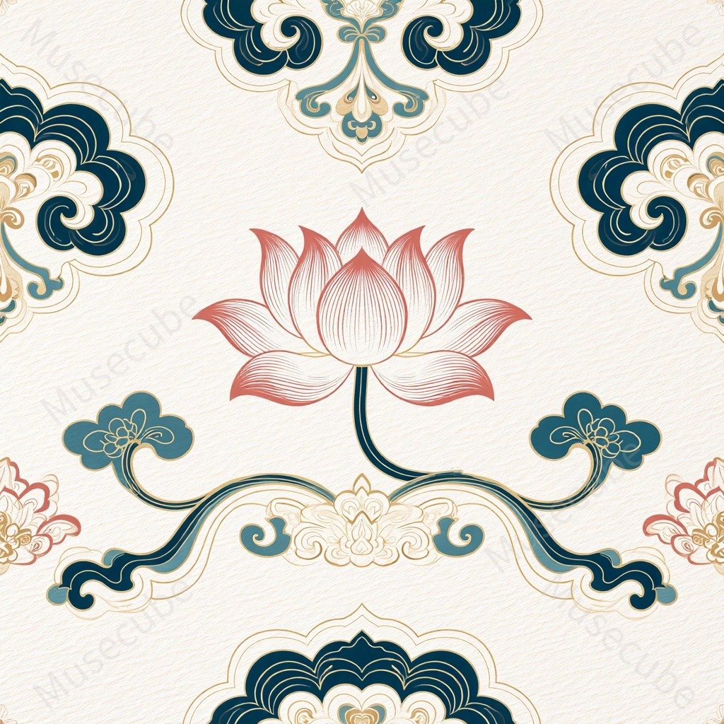 Blush Lotus & Jade Scroll in porcelain blue