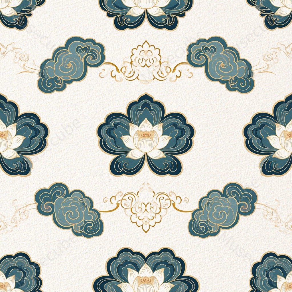 Jade Lotus & Ruyi Medallion in porcelain blue