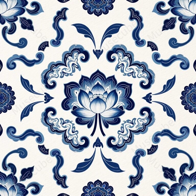Indigo Lotus & Floral Crest Digital pattern