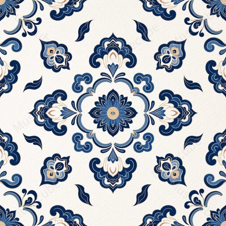 Cobalt Floral Crest Digital pattern
