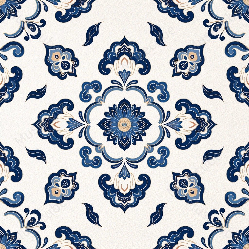 Cobalt Floral Crest in porcelain blue