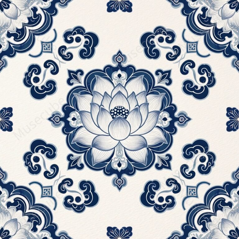 Azure Lotus & Ruyi Clouds Digital pattern